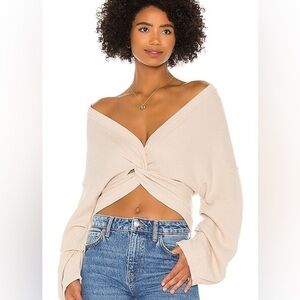 Free People We The Free Fall For You Tee in Sand Knit Twist Crop Top Size Small